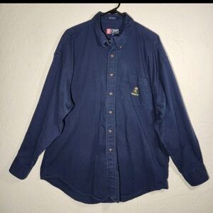 Vintage Chaps Ralph Lauren Mens Shirt XL Blue Crest Logo Cotton Long Sleeve
